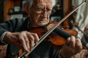 An elderly man playing the violin photo