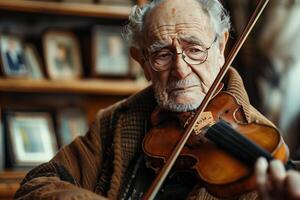An elderly man playing the violin photo