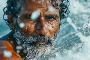 A man with a beard and a mustache in the ocean photo