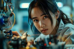 A woman working on a machine in a factory photo