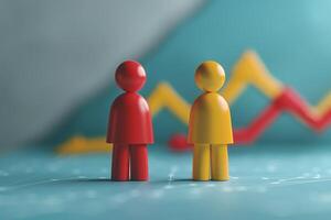 Two figurines standing next to each other with a graph photo