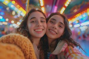 Two girls taking a selfie in a carnival photo