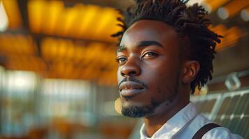 A man with dreadlocks looking at the camera photo