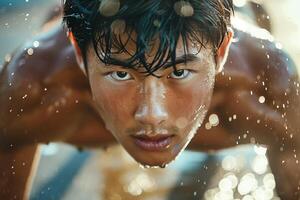 A man is doing push ups in the water photo