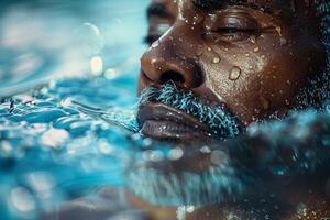 A man with a beard and water droplets on his face photo