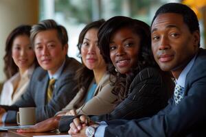 A group of people sitting at a table photo