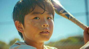 A young boy holding a baseball bat photo