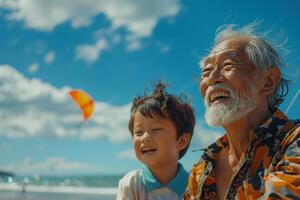 A man and a boy on the beach photo