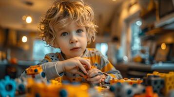 A young child playing with legos photo