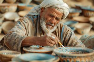 A man painting pots photo