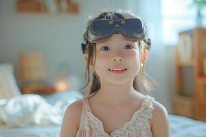 A little girl wearing a virtual reality headset photo