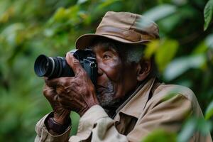 An older man taking a photo with a camera