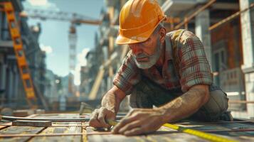 A man in a hard hat working on a construction site photo