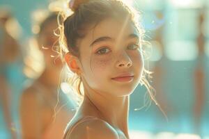 A young woman with freckles on her face photo