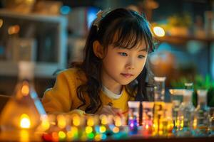 A young girl is working on a project in a laboratory photo