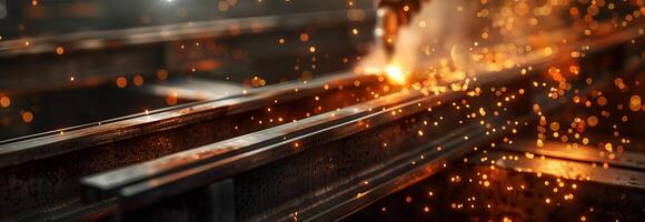 A close up of a metal rail with sparks photo