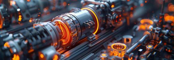 3d rendering of a machine with orange lights photo