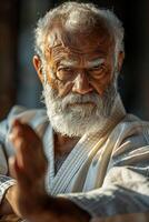 An old man in karate gear photo