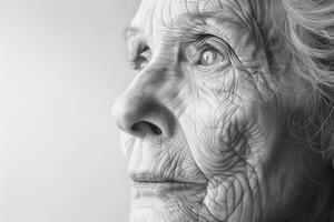 An old woman with wrinkles on her face photo