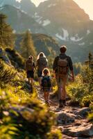 A family hiking in the mountains photo