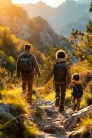 A family hiking in the mountains photo