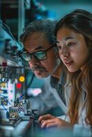 A man and woman working on a computer photo