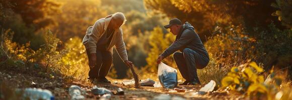 Two men are digging in the dirt with a shovel photo