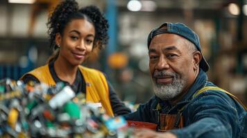 A man and woman working in a factory photo