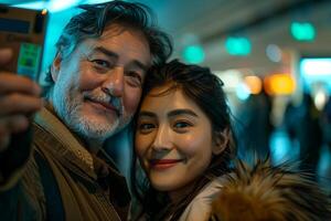 A man and woman taking a selfie photo