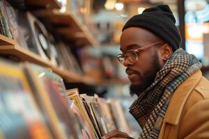 A man in a store looking at records photo