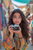 A girl holding a camera photo