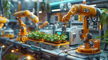 Robot plants in a futuristic factory photo