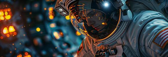 An astronaut in space with glowing lights photo