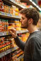 Man choosing food in a supermarket photo