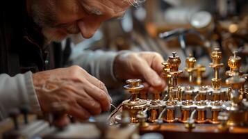 A man working on a clock in a workshop photo