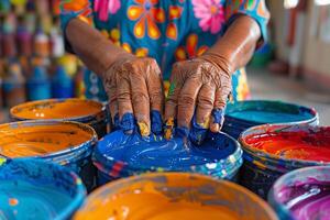 A woman with colorful nails photo