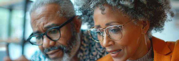 An older couple looking at a computer screen photo