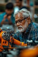 A man working on a robot photo