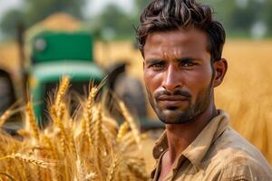 A farmer in a field of wheat photo