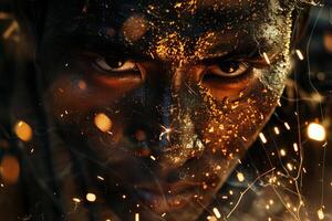 A man with a face covered in gold paint photo
