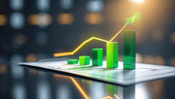 Growth chart showing increasing progress with vibrant green bars and upward trend line representing positive financial performance photo