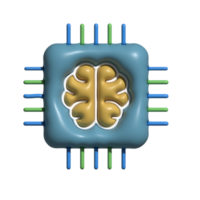 3D AI Processor Icon with Brain and Multicolor Pins png