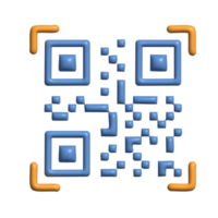 3D QR Code Icon with Blue Blocks and Orange Scan Corners png