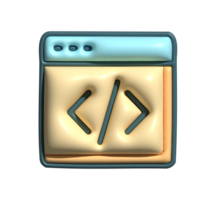 3d codificação janela ícone com html código símbolos dentro azul e amarelo png