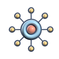 3D Network Hub Icon with Nodes and Central Connection png