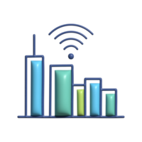 3D Bar Chart Icon with Wireless Signal and Data Analytics Design png