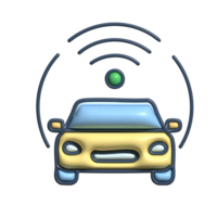 3D Smart Car Icon with Wireless Signal and GPS Indicator png