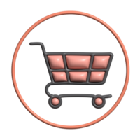 3D Shopping Cart Icon with Red Basket and Circular Frame png