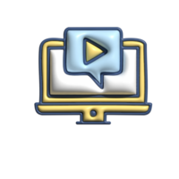 3D Streaming Icon with Play Button and Computer Screen png