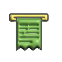 3D Scroll Banner Icon with Green Text and Yellow Hanger png